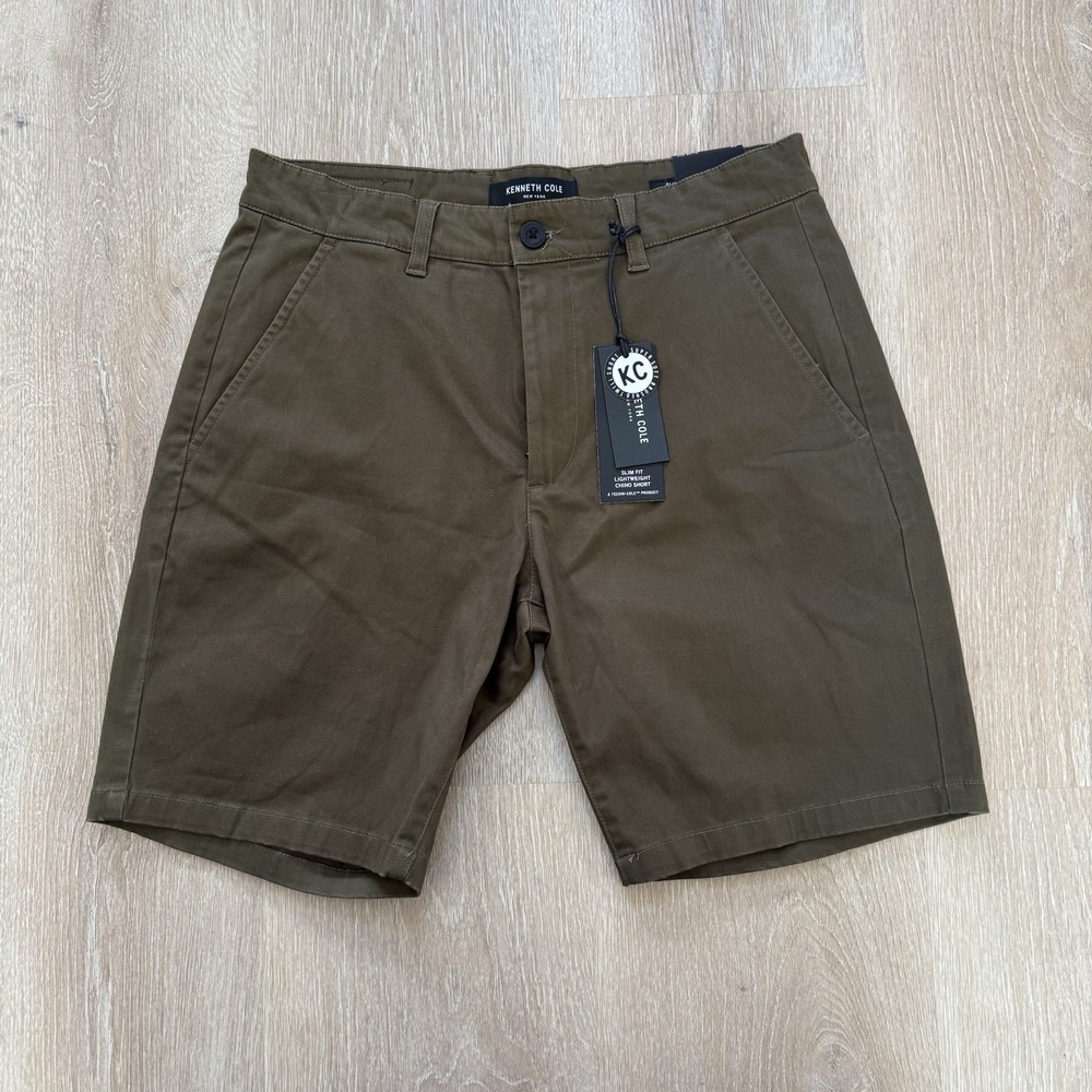 Kenneth Cole Chino Shorts Cotton Olive Flex Super‎ Soft Lightweight Slim Fit